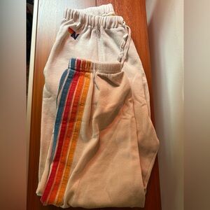 Aviator Nation Cream Track Pants with Rainbow Stripes